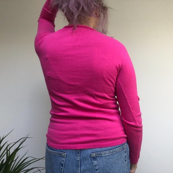 Vintage Tommy Hilfiger y2k Bright Pink & Orange Argyle V neck Sweater Size S - Picture 3 of 3